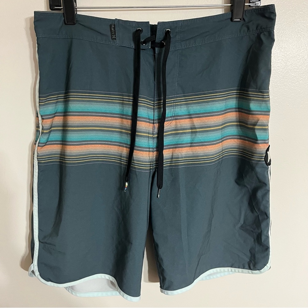Hurley Swimwear Mens Trunks Spandex Striped Surf Pants‎ Beach Board Shorts 32